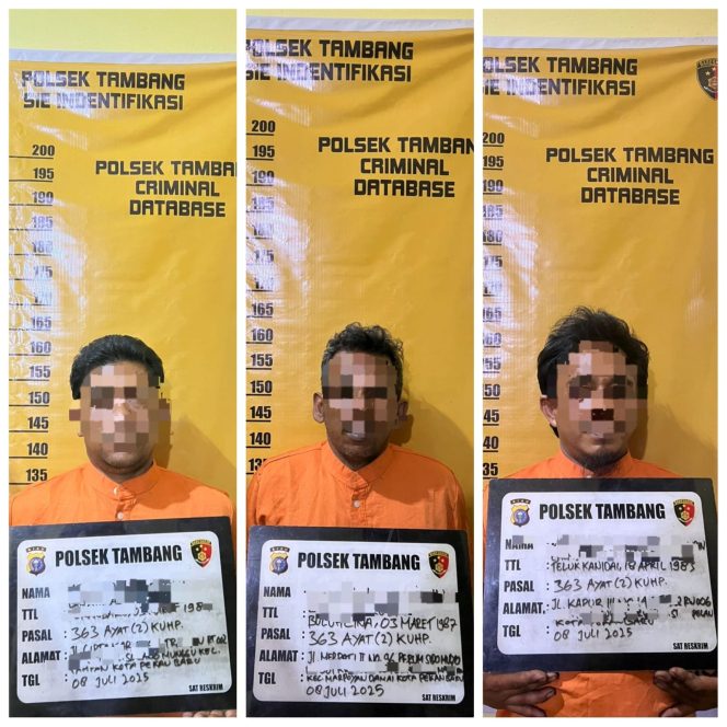 
					Polsek Tambang Ringkus Tiga Pencuri Atap Seng di Perumahan Mutiara Aishafa Kualu