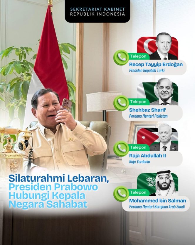 
					Idulfitri 1447 H, Presiden Prabowo Pererat Silaturahmi dan Persaudaraan dengan Pemimpin Negara Muslim