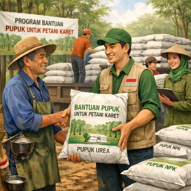 
					Dukung Produktivitas Karet, Disbunnak Keswan Kampar Salurkan Bantuan Pupuk